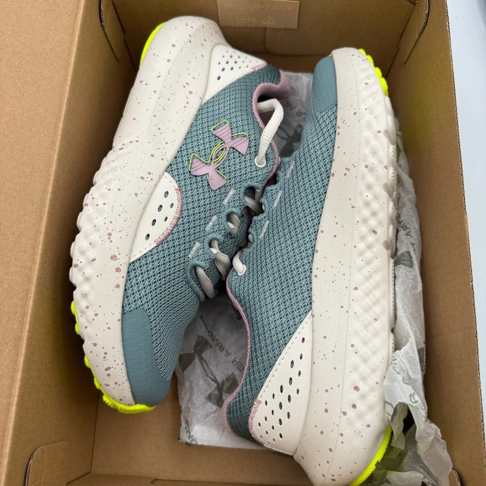 Under Armour UA GGS Surge 4 Shoes Girls Size 4Y Green Brown Running 3027108-323